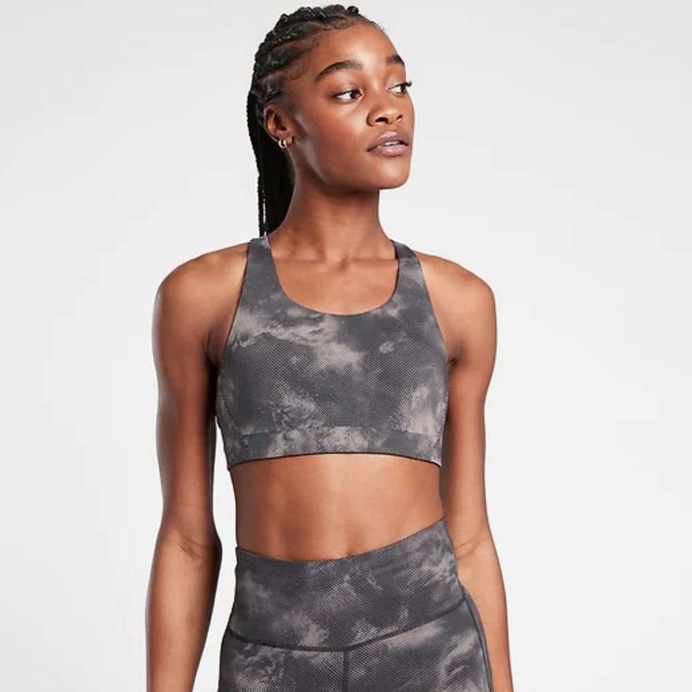 Athleta Advance Printed Bra B-DD size 38DD Nebula Black